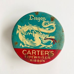 Vintage Carters Dragon Typewriter Ribbon, Vintage Advertising, Vintage Typewriter Ribbon, Collectible Tins, Office Accessories