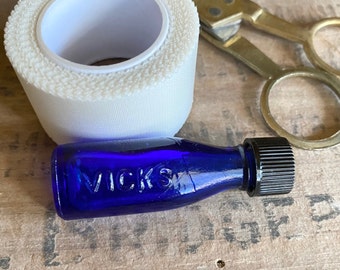 1930s Vicks Drops Drugstore Sample Bottle, Cobalt Blue