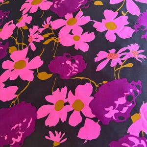 Mid Century Modern Floral Fabric: 60s 70s Groovy Satin Polyester