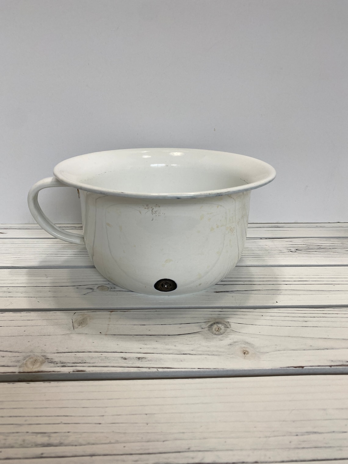 Vintage 1930s40s / White Enamelware Chamber Pot Rustic Etsy