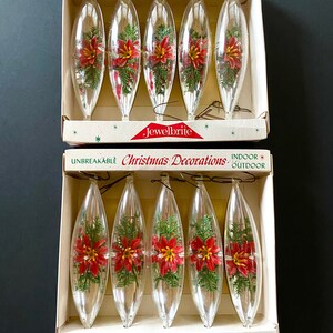 Vintage Jewel Brite Teardrop Poinsettia Christmas Ornaments - Set of 10