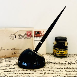 Vintage Esterbrook Fountain Pen w/ Ceramic Holder, Esterbrook Desktop Fountain Pen Holder, Sheaffer