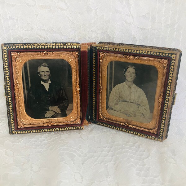 1800s Daguerreotype/ Civil War Era, MOP/Embossed Leather Case, Antique Photos, Shabby Decor, Photo Art