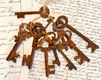 Lot of 12 Rusty Antique Style Skeleton Keys: Victorian Craft Supply