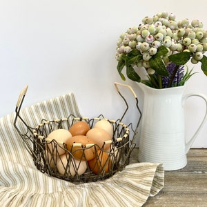 Vintage French Wire Egg Gathering Basket, Flower Basket, Easter Basket,Rustic Farmhouse, Primitive Decor, Rustic Kitchen, Fruit Basket