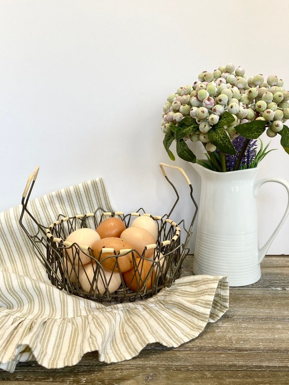 Vintage French Wire Egg Gathering Basket Flower Basket Etsy