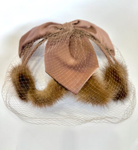 Vintage Mink Fascinator: 1950s Bridal Tea Party Hat With 