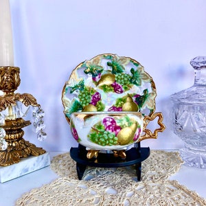 Vintage Royal Sealy Fruit Pattern Lusterware Teacup and Saucer Set, Royal Sealy Iridescent Teacup, Vintage Wedding