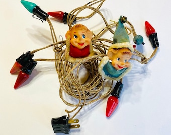 Set of Authentic, 1950s Christmas Elf Christmas Ornaments, 1950s Christmas Elves, Mid-Century Christmas Ornaments