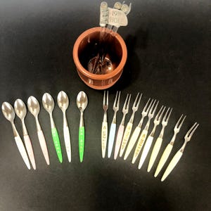 1970s Cocktail Forks, Spoons & Swizzle Sticks, Midcentury Entertaining, Retro Barware Set