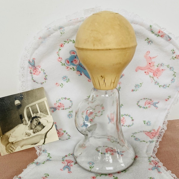 1940s Glass Breast Pump, Antique Medical Device, Gift for Obstetrician, Vintage Baby Gift, Maternity Photo Props, Nursery Decor