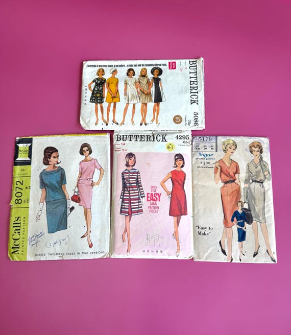 Lot of Four/ Vintage Sewing Patterns, 1960s Sewing Patterns, Midcentury Fashion, Mod Fashion