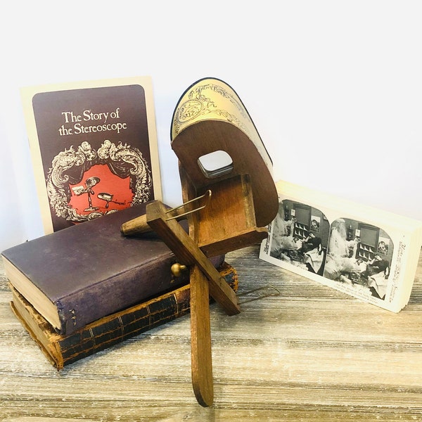 Antique Stereoscope, 90 Photo Cards, Stereo Viewer, Antique Stereopticon, Primitive/Victorian Home Decor