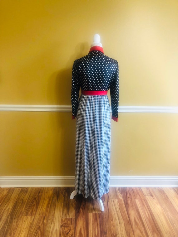 1960s-1970s Vintage Maxi Dress, Polka Dot/Plaid D… - image 2