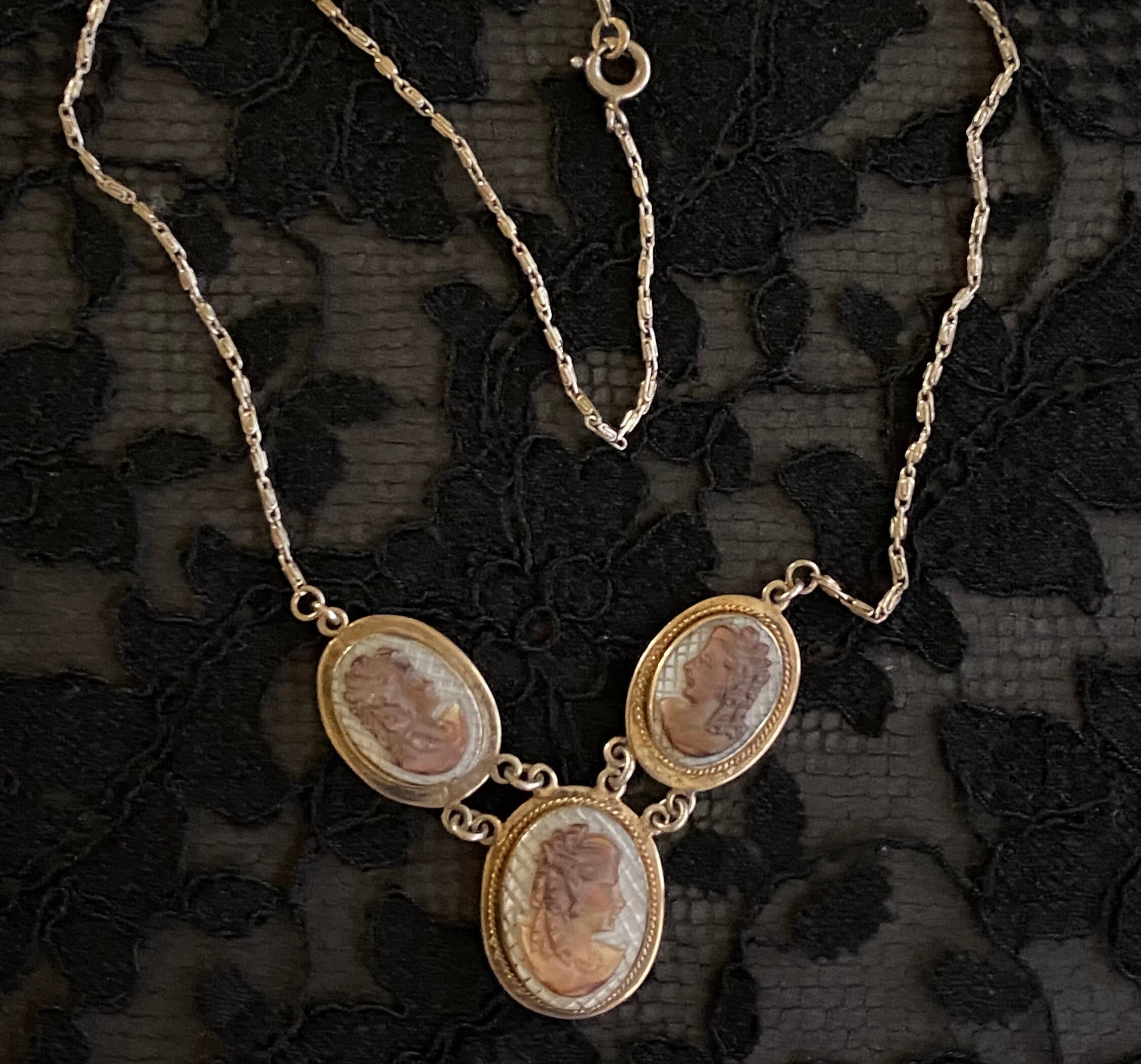 Victorian Mother of Pearl Cameo Necklace: .800 Silver Gothic Jewelry - Etsy
