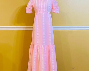 Vintage 1960s Peggy Barker Floral Maxi Dress: Romantic Cottagecore Style (XS-S)