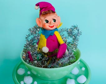 Rare Vintage Christmas Pixie Elf, 1950s Mid-Century Christmas Ornaments, Vintage Elf, Nostalgic Christmas