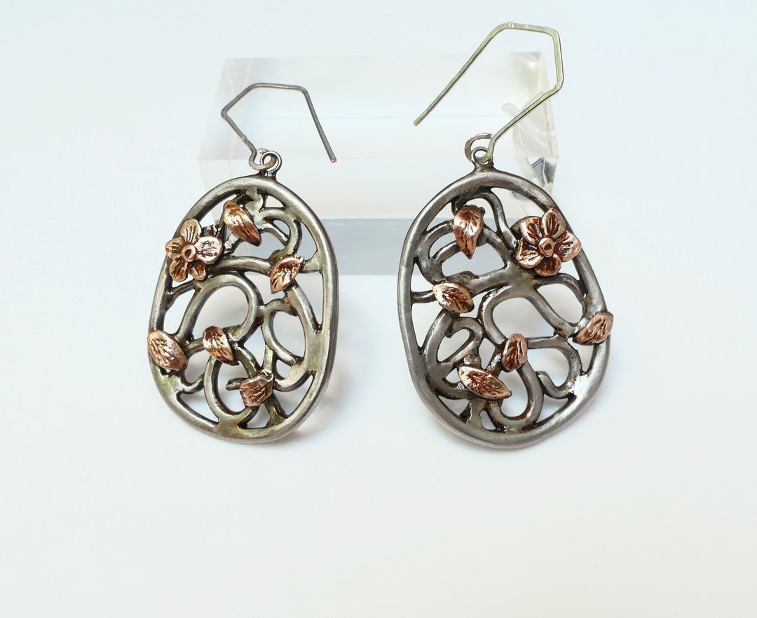 Large Mixed Metal Earrings Silver Forest Earrings Woodland Earrings