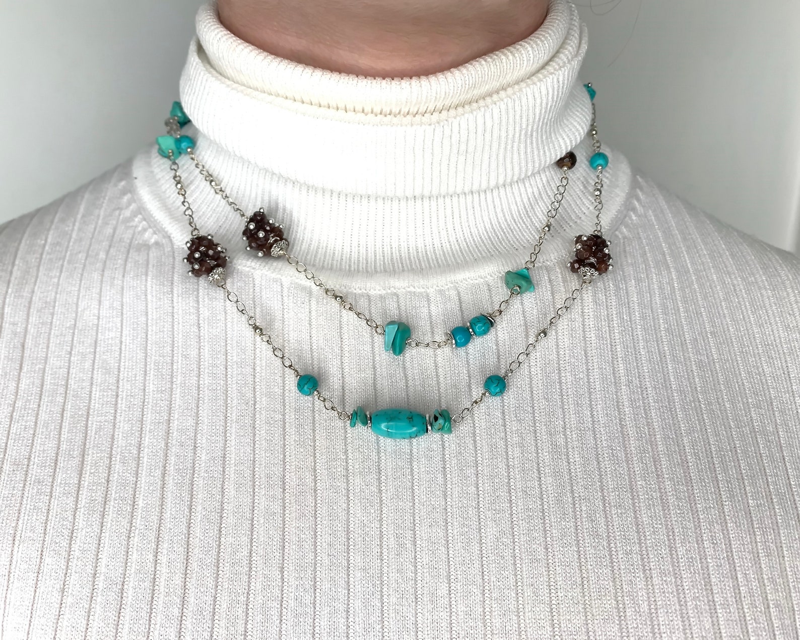 Collana Uomo Perline Di Riso Turchesi - Boh&eacute;mien Ed Elegante | Lunghezza Regolabile