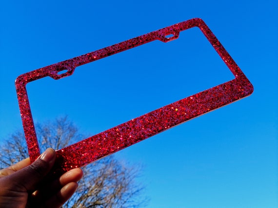 Red bling license plate frame discount