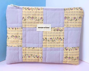 Upcycled Patchwork Zipper Pouch – Handmade Coin Card Organizer Bag