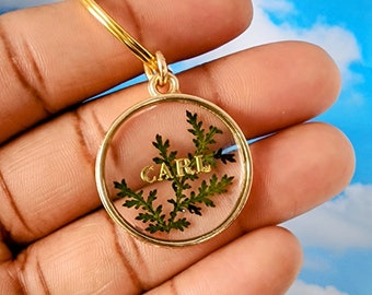 Gold Pressed Leaf Personalized Resin Pet ID Tag