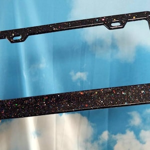 Pretty Black with Holographic Glitter, resin license plate bumper frame, sparkling bright auto girly women cute car exterior decor accessory image 5