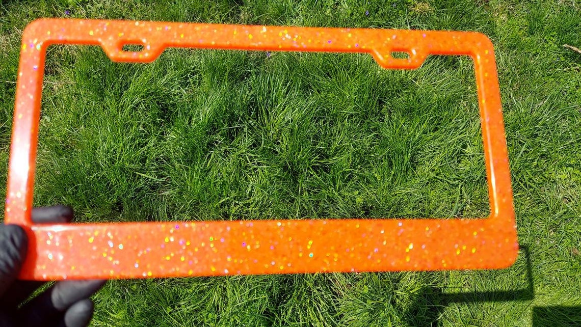 Cute Orange license plate frame holographic Glitter bling Etsy