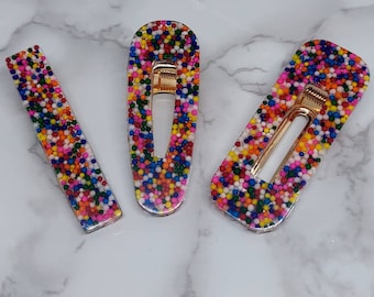 Rainbow sprinkles handmade Resin hair accessory Epoxy barrettes Alligator clip