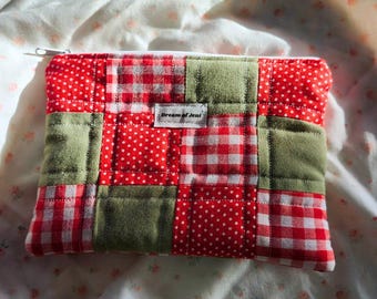 Upcycled Patchwork Zipper Pouch – Handmade Coin Card Organizer Bag