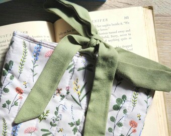 Quilted Book Protector Upcycled Floral Book sleeve Pouch (8x10)