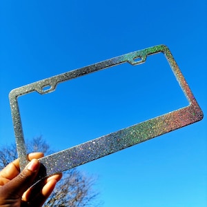 Pretty Bold Color Shift sparkling resin auto license plate bumper frame girly women holographic glitters car exterior decor accessory