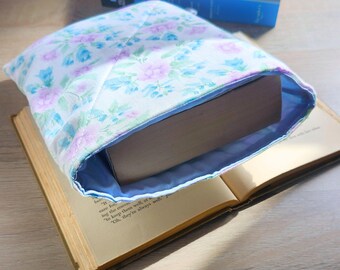 Purple and Blue Flowers Quilted Fabric Book Protector, Upcycled Vintage Floral Book Sleeve (8x10)