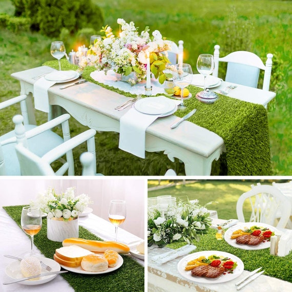 Farochy Artificial Grass Table Runners - Synthetic Grass Table Runner for Wedding Party, Birthday, Banquet, Baby Shower, Home Decorations (14 x 72
