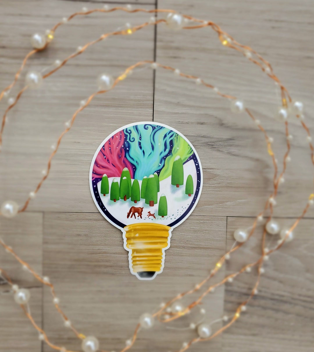 Aurora Lights Sticker Aurora Borealis Norther Lights Cute Snowy Forest ...