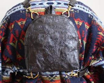Mini Convertible + Adjustable Backpack (embossed Dark Brown  display picture 3