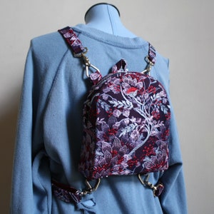 Mini Convertible + Adjustable Backpack (blue, silver, red double layer floral flower lace)