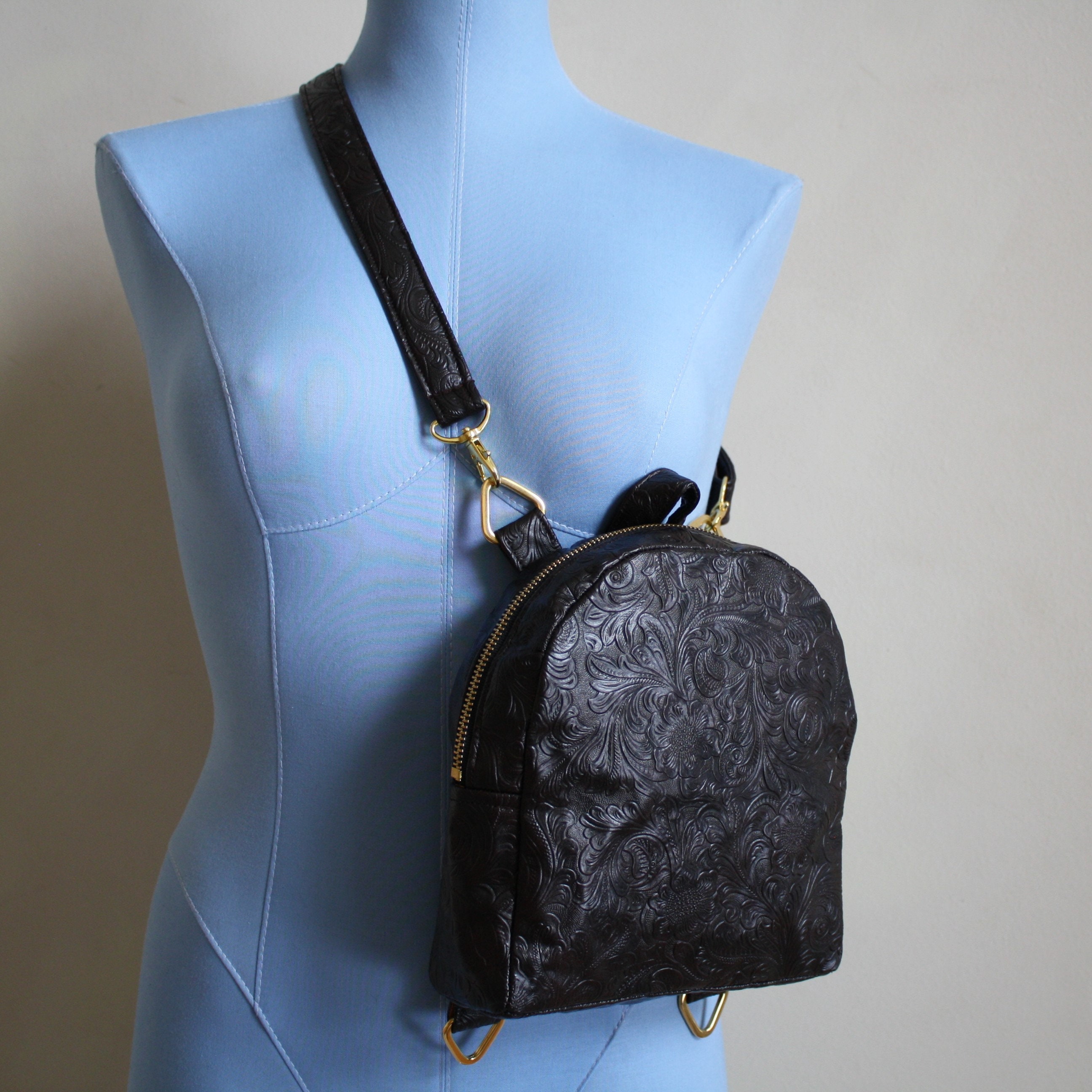 Convertible Mini Backpack, Adjustable Straps, Faux Leather, Daypack Vintage Faux Leather Backpack for Women - Multi - Pocket  main image 3
