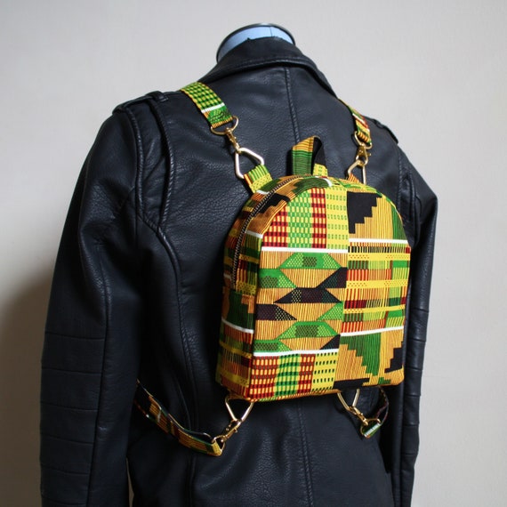 ethnic mini backpack Mini Convertible + Adjustable Backpack (ethnic African Kente Cotton Cloth)