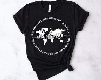 Go And Make Disciples Matthew 28:19 Christelijk shirt met korte mouwen Grijs Zwart Heather Muave Roze Paars Blauw