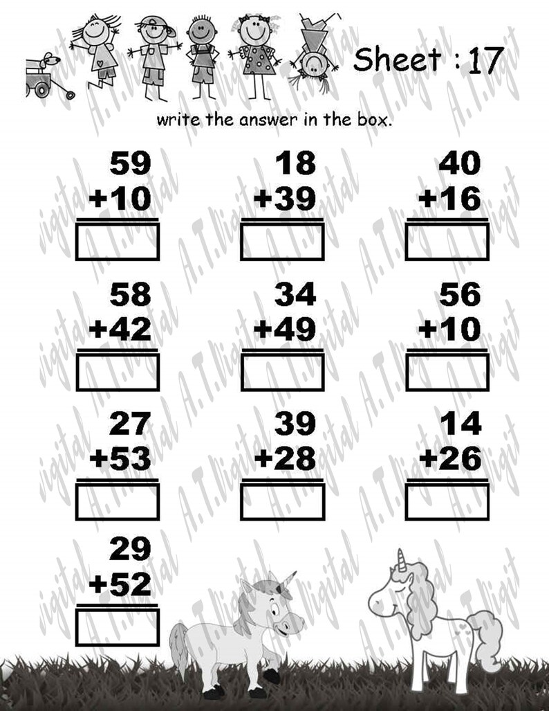 20 Printable Addition Worksheets 6 Double Digit Addition - Etsy