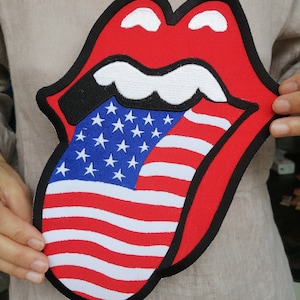 Large The Rolling Stones Flag USA Big Tongue Sixties Best Rock Bands Music Logo  Badge Embroidered Iron on Sew Patch