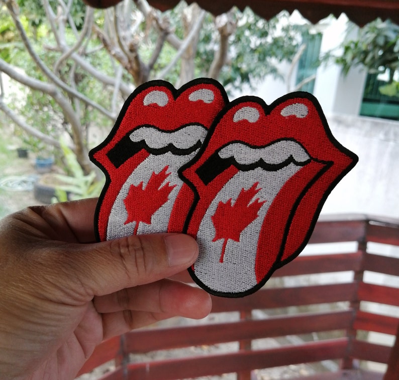 2Pcs The Rolling Stones Flag Canada Big Tongue Sixties Best Rock Bands Music Logo Badge Embroidered Iron on Sew Patch