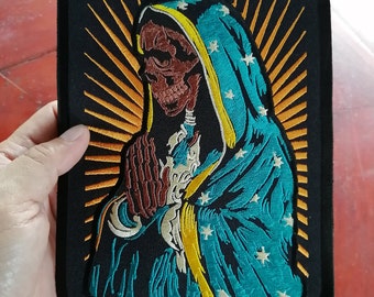 Skull Virgin Mary Dark Our Lady of Guadalupe Grim Reaper Angels God of  death Badge Embroidered Iron on Sew Patch