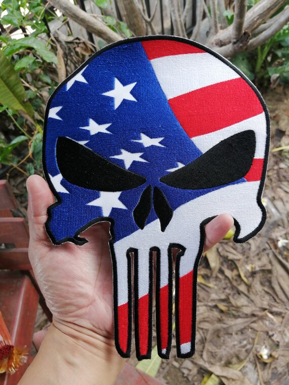Skull Flag Hook and Loop Patch, American Iron on Patch, Flag Iron