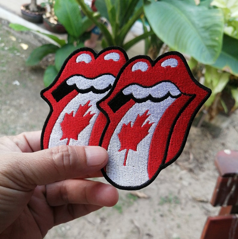 2Pcs The Rolling Stones Flag Canada Big Tongue Sixties Best Rock Bands Music Logo Badge Embroidered Iron on Sew Patch
