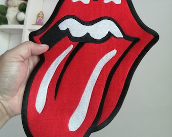Grand insigne de logo de musique des meilleurs groupes de rock des années 60, grande langue des Rolling Stones, fer brodé sur écusson