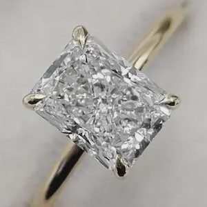 2 Carat D Color VVS2 Clarity IGI Certified Elongated Radiant Cut Lab Grown Diamond Solitaire Engagement Ring 14k Yellow Gold