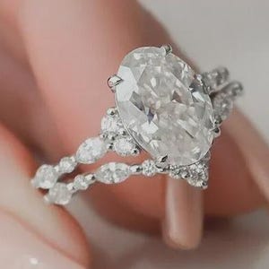 2,5 CT Oval Moissanit Verlobungsring Set Oval geschnitten Versprechen Jubiläum Ring Set14K Solid Weißgold Ring Set
