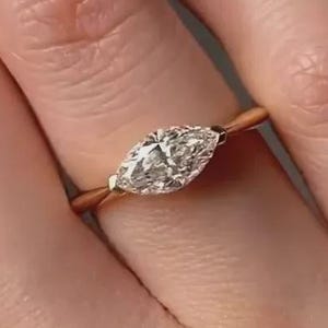 1 CT Marquise Cut East West Solitaire Diamond Engagement Ring 14K Solid Gold Ring Stacked Beautifully Anniversary Gift, Unique Gift For Her